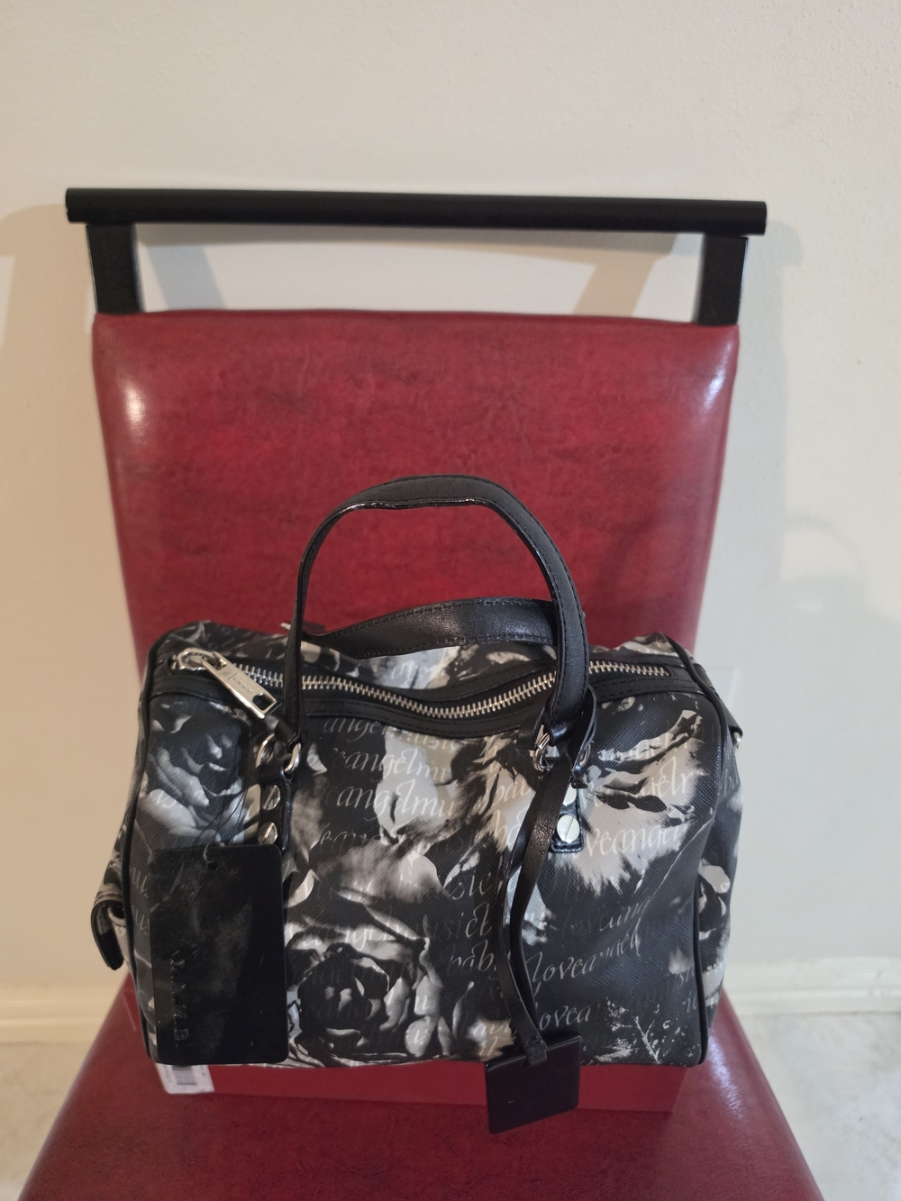 L.A.M.B.  Black & White Floral Canvas Bag
